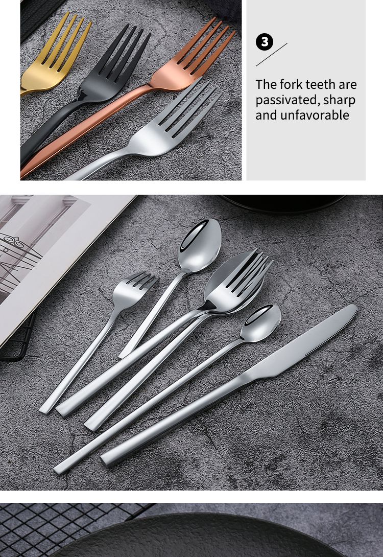 Conjunto de Talheres Ocidentais Pretos para Jantar 6 Peças Conjunto de Talheres de Aço Inoxidável Faca Garfo Colher de Chá de Gelo Conjunto Clássico de Talheres para Festa