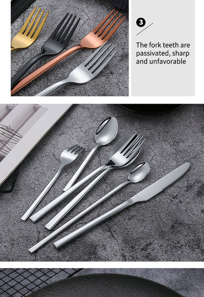 Conjunto de Talheres Ocidentais Pretos para Jantar 6 Peças Conjunto de Talheres de Aço Inoxidável Faca Garfo Colher de Chá de Gelo Conjunto Clássico de Talheres para Festa