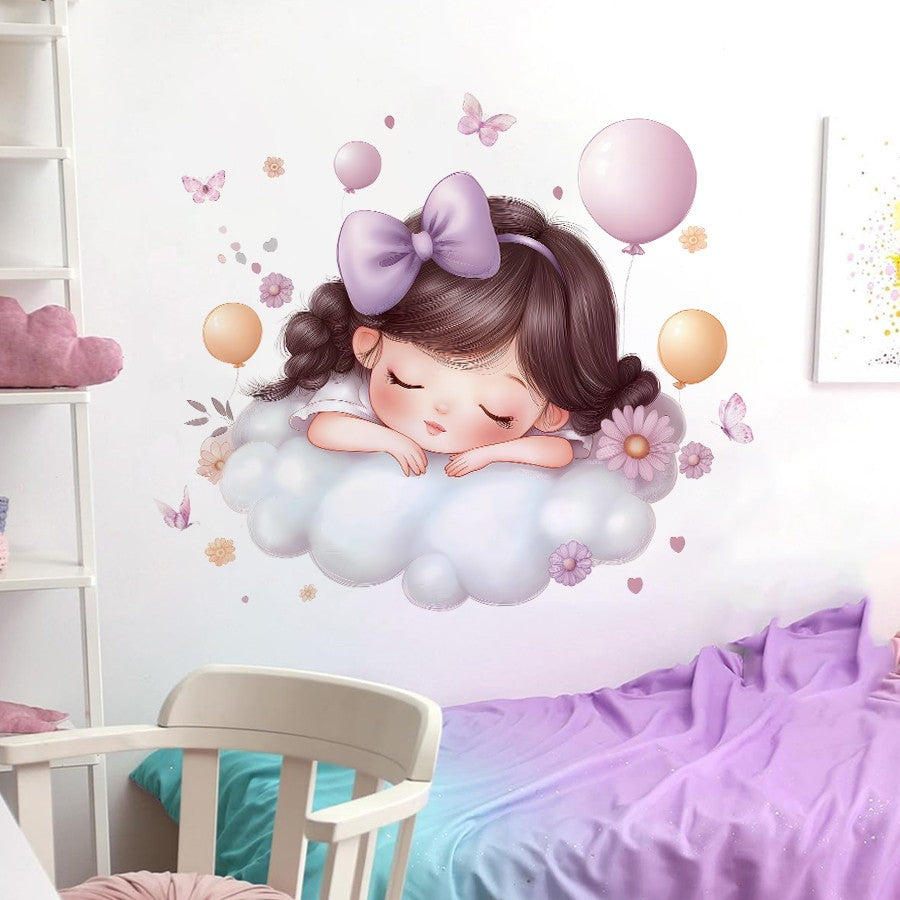 Girl Moon Butterflies Wall Stickers Kid Girls Room Bedroom Decoration Baby Nursery Home Decor Accessories Living Room Wall Decal