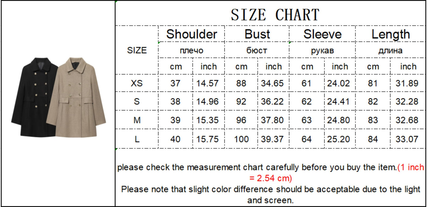 TFMLN 2025 Autumn Winter Women New Lapel Woolen Jacket Fashion Slim Fit Long Sleeved Double Breasted Ladies Casual Overcoat