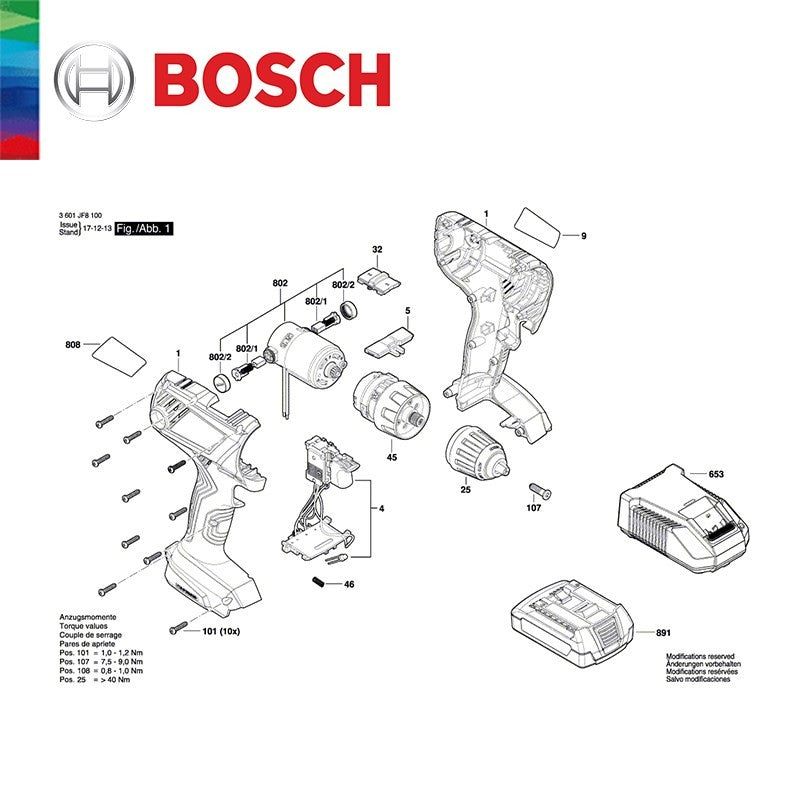 Acessórios para Ferramentas Elétricas de Reposição Bosch GSB 180 GSR 180: Interruptores, Pinças, Carcaças, Embreagens e Motores