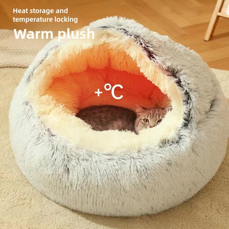 Cama para pets de pelúcia macia outono e inverno e cama para pets inverno quente e frio ninho edredom de pelúcia ninho de gato concha ninho de gato semi-fechado
