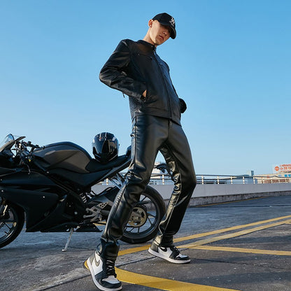 Shilin brand leather jacket men new plush thickened leather coat Slim fit Korean fashion winter casual leather jacket