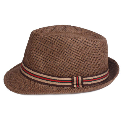 Chapéu de Palha Masculino Moda Primavera Verão Chapéus de Sol Praia Feminino Cor Sólida Fedoras Fita Listrada Casual Cowboy Jazz Cap Gangster Cap