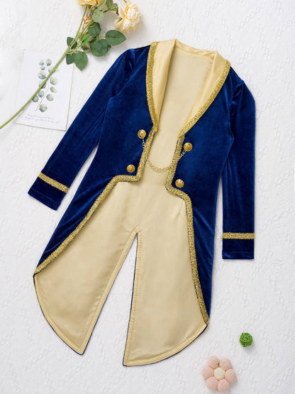 Boys Girls Prince Tuxedo Jacket Turn-Down Collar Coat Halloween Masquerade Theme Party Cosplay Costume Birthday Party Tailcoat