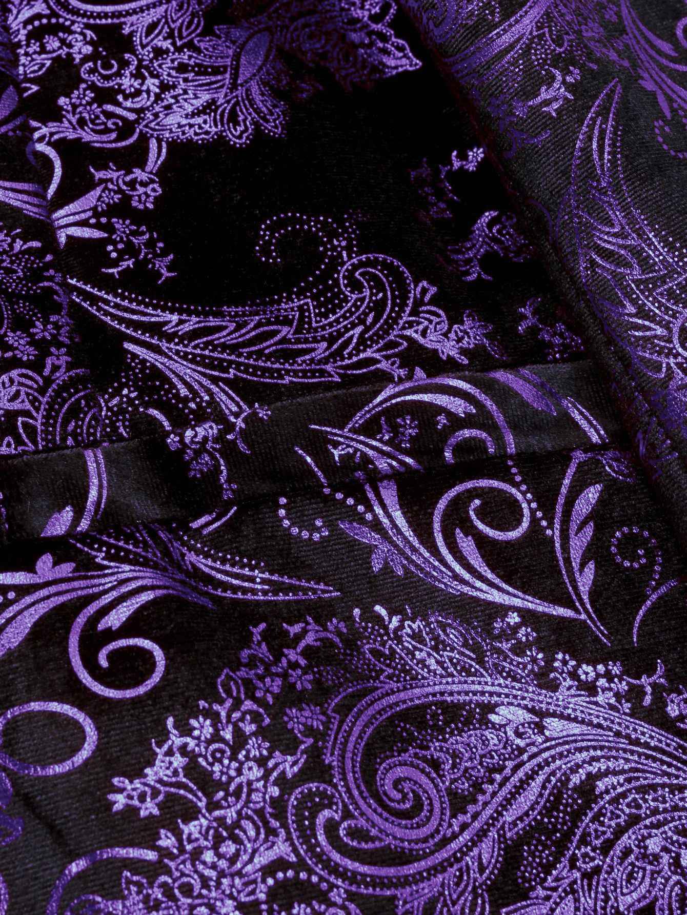 Men's Purple Print Suit Jacket Burgundy Long Sleeve Black Collar Single Button Coat for Wedding Party Stage Performance