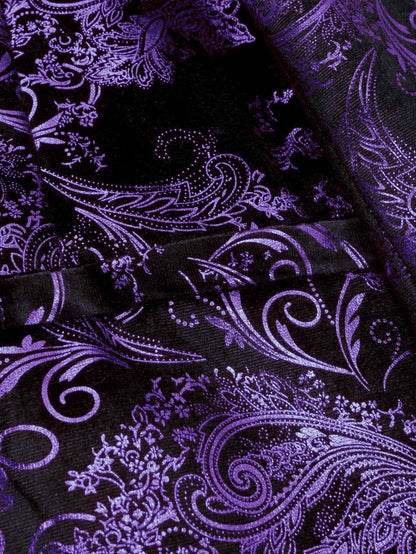 Men's Purple Print Suit Jacket Burgundy Long Sleeve Black Collar Single Button Coat for Wedding Party Stage Performance