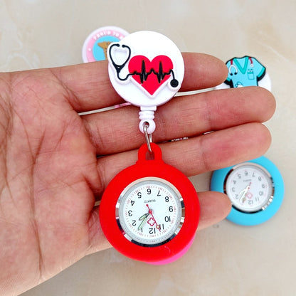 Lovely Hospital Medical Nurse Doctor Icons Cartoon FOB Pocket Watches Fashion Accessories Unisex Women Mens Clip Hang Clock Gift