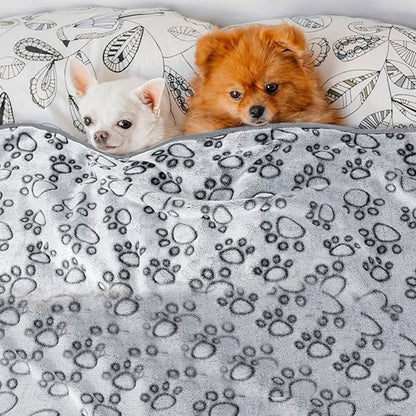 Colchonete de Flanela com Estampa de Patas para Cães e Gatos, Manta Macia e Quente Lavável para Sofá, Cama e Assento de Carro