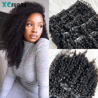 Apliques Cacheado Crespo PU Com Presilhas Cabelo Humano 200g Sem Emenda Apliques de Cabelo Humano Com Presilhas Dupla Camada em Fita Invisível Para Mulheres