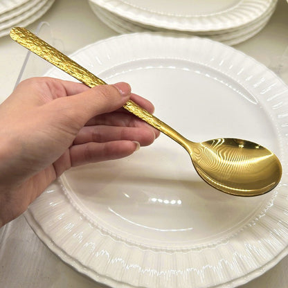 Glacier patterned stainless steel hammer patterned spoon, long handled household dining fork set dinner sets faqueiro