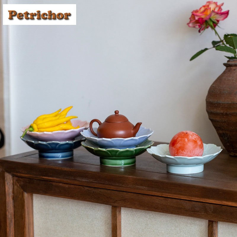 Ceramic Lotus Fruit Dishes Handmade Pastry Plate Self-help Display Home Table Decoration Trays Sharing Plate Supplies Gift Craft