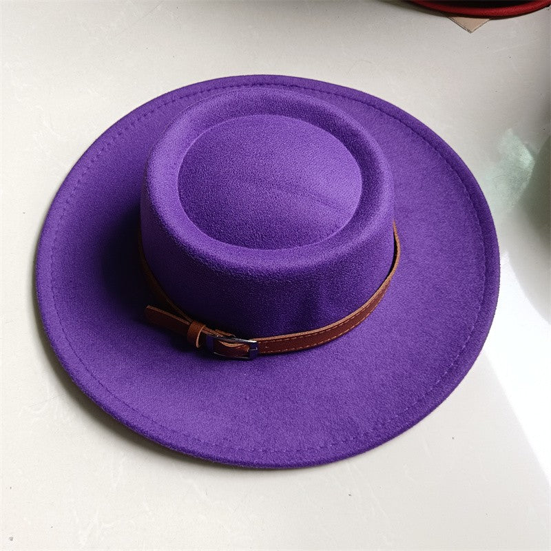 Chapéu Fedora unissex de inverno, superfície circular côncava e convexa, chapéu de jazz de feltro liso, elegante para homens e mulheres.