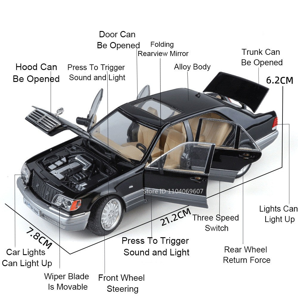 1:24 W140 Miniatura de Brinquedo Modelos de Carro Liga Fundido Som Luz 6 Portas Abertas Puxar para Trás Pneus de Borracha Modelos de Veículos para Meninos Presentes