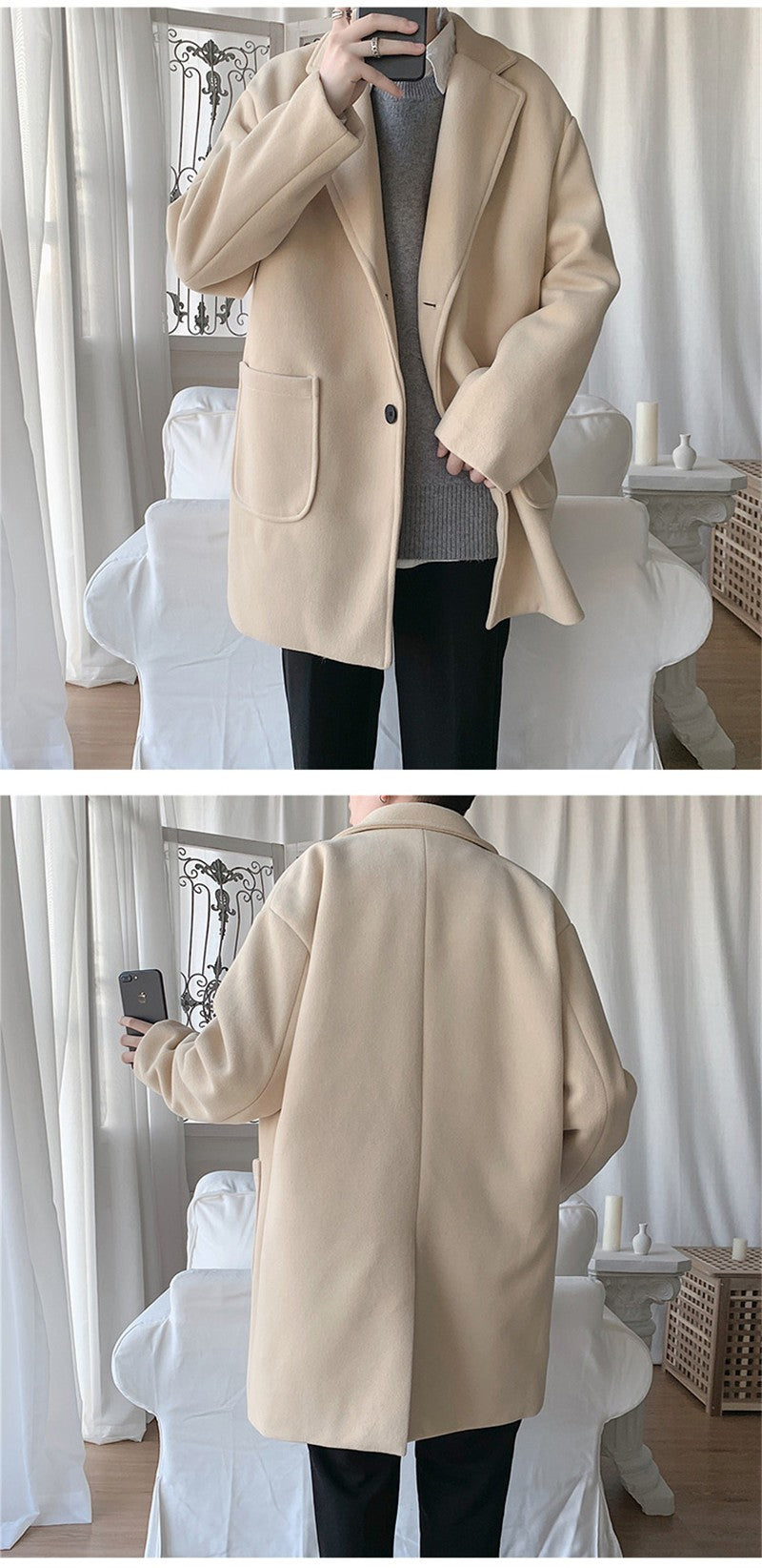 VERSMA Japanese Trendy Causal Vintage Winter Thick Wool Trench Coat Men Autumn Oversized Long Sleeve Male Overcoat Plus Size 5XL