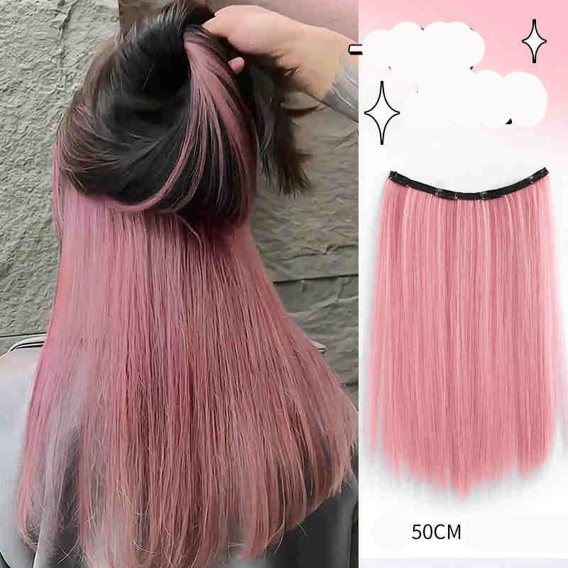 Extensões de Cabelo Sintético em V de uma Peça com 4 Clips Cabelo Liso Longo Peruca Cor 50CM Cabelo Falso Natural