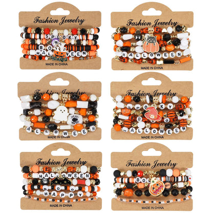1/2pcs Halloween Bracelet Artificial Crystal Soft Ceramic Bead Bracelet Pumpkin Ghost Bat Hat Pendant Party Bracelet