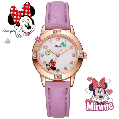 Relógios de Quartzo Infantis Disney Mickey Minnie Desenho Animado Fofo para Meninas, Relógio Infantil Adorável, Relógios de Pulso Femininos Modernos, Presentes de Brinquedo