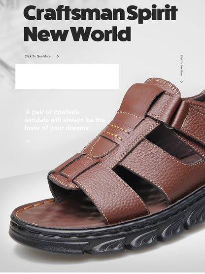 Loveontop Sandals Men's New Beach Shoes Cowhide Slippers Outdoor  Non-slip Thick-soled Leather Sandals for Me