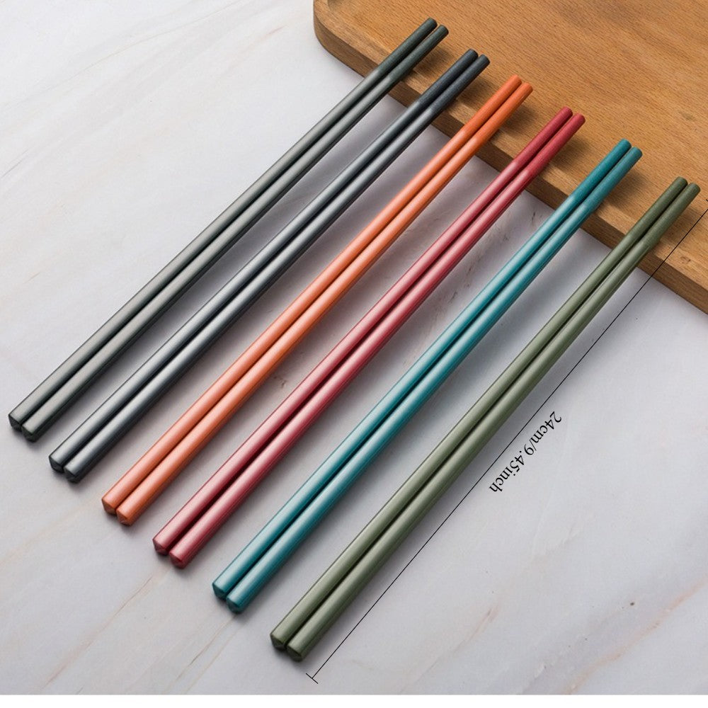 5 Pairs of Fiberglass Chopsticks Set 9.5 in Reusable Chinese Style Chopsticks Non-slip Easy To Use Bright Colors Dishwasher Safe