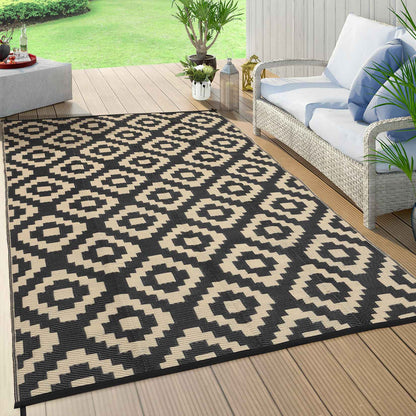 Outdoor Rug Plastic Straw Rug Modern Geometric Waterproof Rug Reversible Outdoor Floor Mat for Patio Porch Backyard Picnic Campi