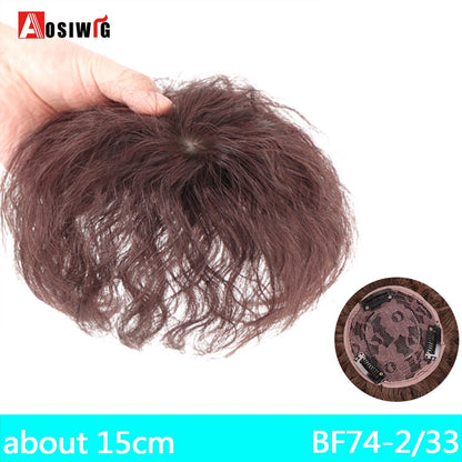 Perucas de cabelo encaracolado sintético AOSI castanho preto, substituição de extensões de cabelo tipo topete, apliques femininos com franja