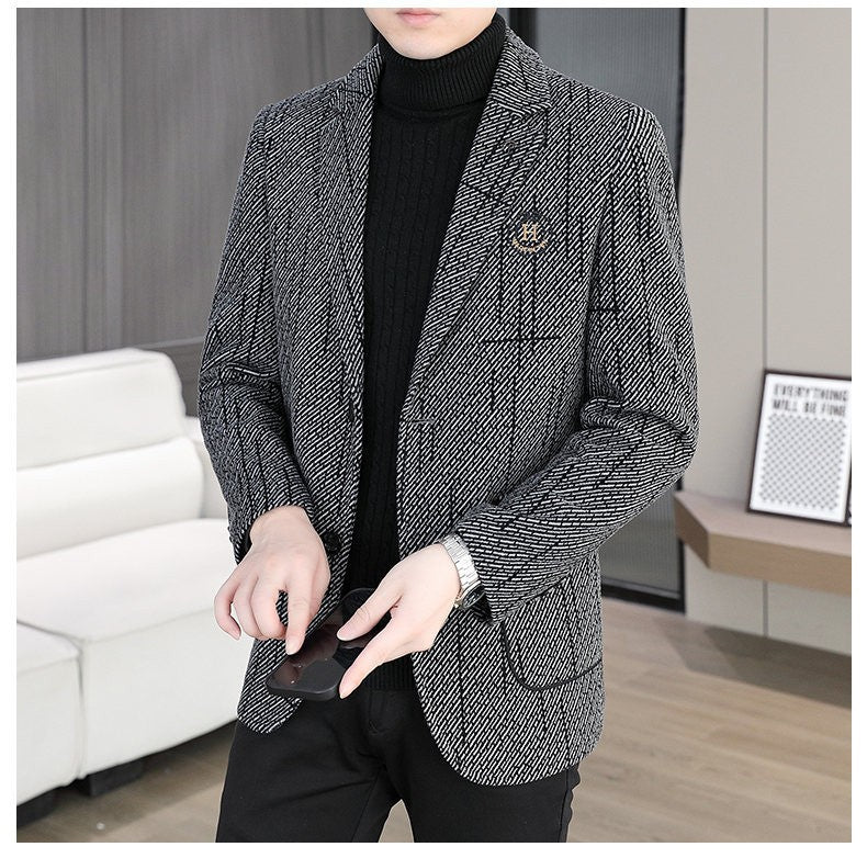 2026 Men's Striped Embroidered Casual Wool  blazer