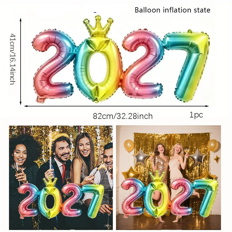 2027 Gold Crown Foil Number Balloons for 2027 New Year Christmas Eve Festival Party Supplies Graduation Decorations