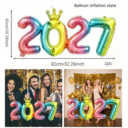 2027 Gold Crown Foil Number Balloons for 2027 New Year Christmas Eve Festival Party Supplies Graduation Decorations