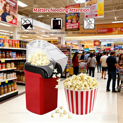 Mini Popcorn Maker: Electric Hot Air Corn Popper with fast heating, a Compact Snack Machine for Movie Night Parties Home Kitchen