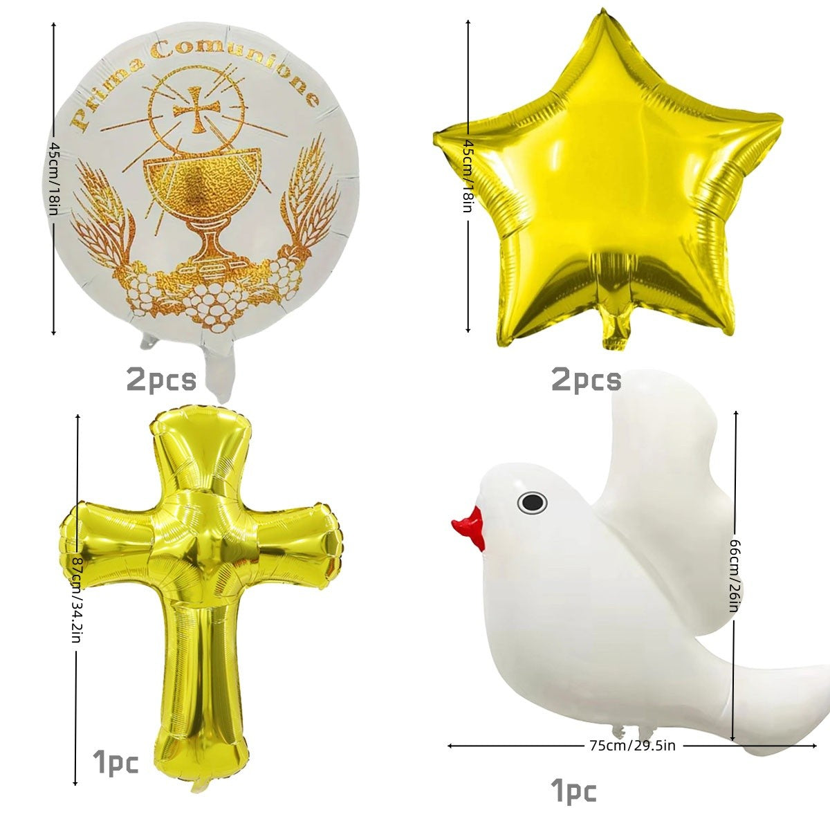 3pcs/6pcs  Gold Cross Dove Foil Balloons for Christmas First Communion Baptism Party Christening Memorial Theme Birthday