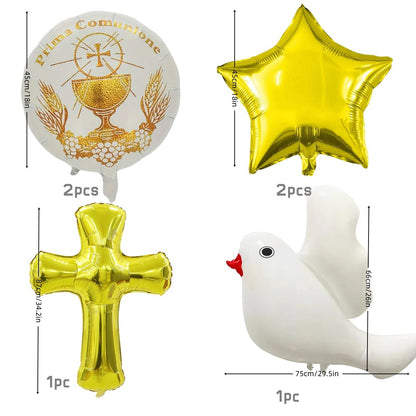 3pcs/6pcs  Gold Cross Dove Foil Balloons for Christmas First Communion Baptism Party Christening Memorial Theme Birthday