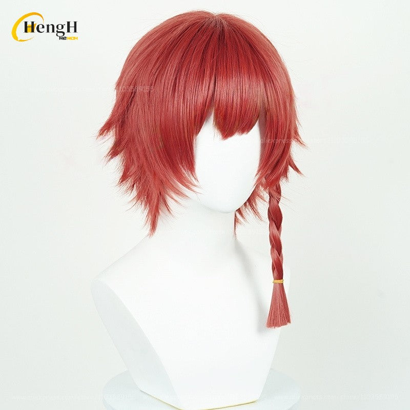 2 Estilos Anime Kurona Ranze Cabelo Sintético Curto 30cm Trança Vermelha Perucas Cabelo Resistente ao Calor Festa de Halloween Cosplay Perucas de Anime