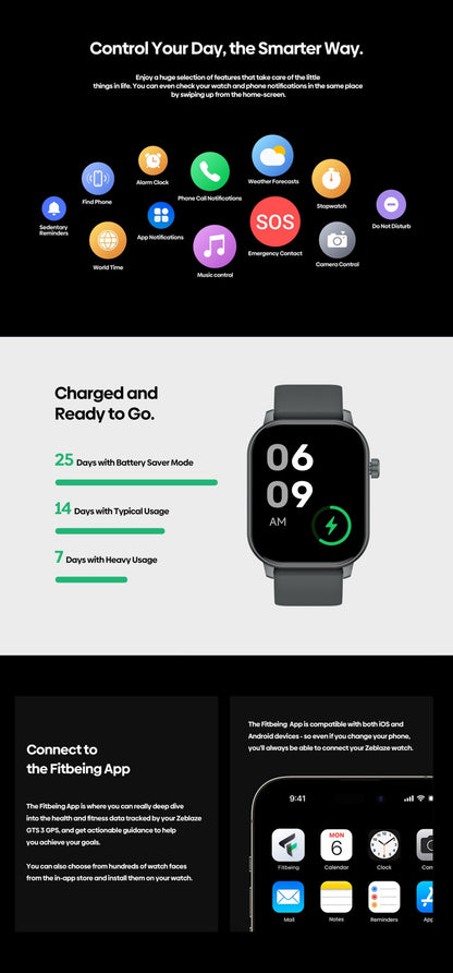 Novo Smartwatch Esportivo Zeblaze GTS 3 GPS 2,01" 2025 para Fazer/Receber Chamadas, Monitorar Frequência Cardíaca, SpO2 e Estresse