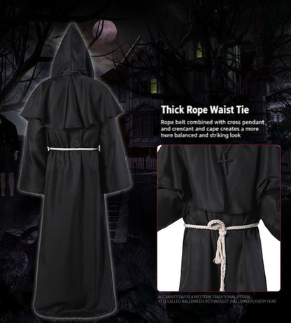 Medieval Hooded Monk Friar Priest Wizard Long Robe Unisex Adult Loose Stage Outfit For Masquerade Theme Party Halloween Cosplay
