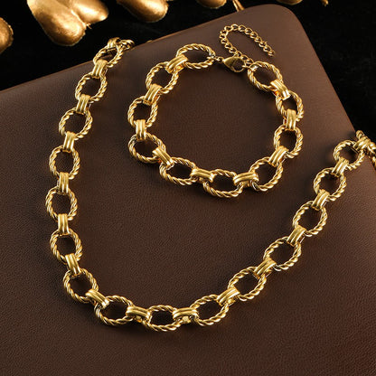 GANEMLY Conjunto de colar e pulseira de corrente de metal de aço inoxidável 316L para mulheres, gargantilhas de estilo punk, joias à prova d'água, presente feminino