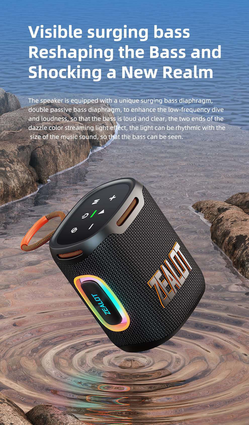 Zealot-S122 Bluetooth Speaker BT5.3 Wireless IPX6 Waterproof Shower Speaker,25W HiFi Stereo Sound,TWS Pairing,20H Music Playtime