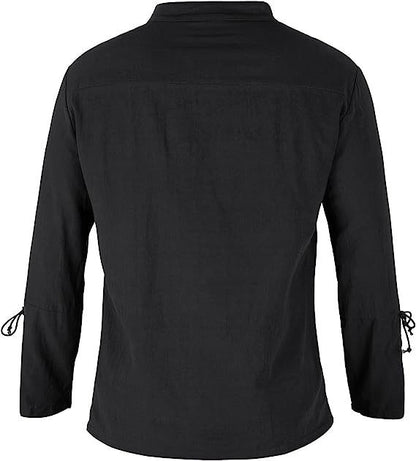 Cotton Linen Shirts for Men Medieval Costume Beach Tops Shirt Pull on Male Loose Casual Streetwear Cosplay Long Sleeve