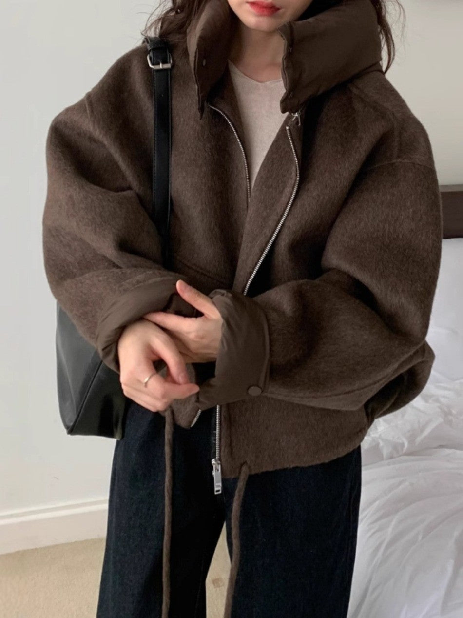 New Coats and Jackets Autumn Winter New Elegant Hooded Detachable Lace Up Short Woolen Coat Korean Fashion Casual Loose Jackets