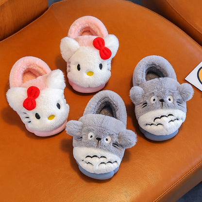 2025 New Winter Warm Cute Cartoon Indoor Mule Soft Non-slip Fluffy Slippers For Kids Teen Boys Girls Children Home Cotton Shoes