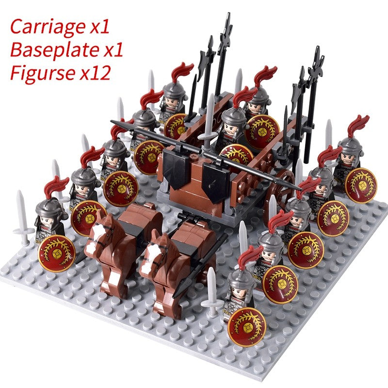 Castelo Medieval Cavaleiros Guerreiros Espartanos Cruzados Legião Romana Infantaria Cavalo de Guerra Carruagem Blocos de Montar Brinquedo de Figuras