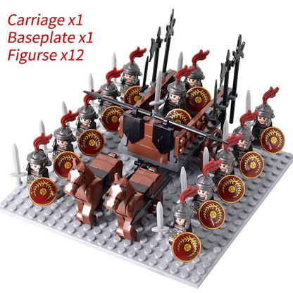 Castelo Medieval Cavaleiros Guerreiros Espartanos Cruzados Legião Romana Infantaria Cavalo de Guerra Carruagem Blocos de Montar Brinquedo de Figuras