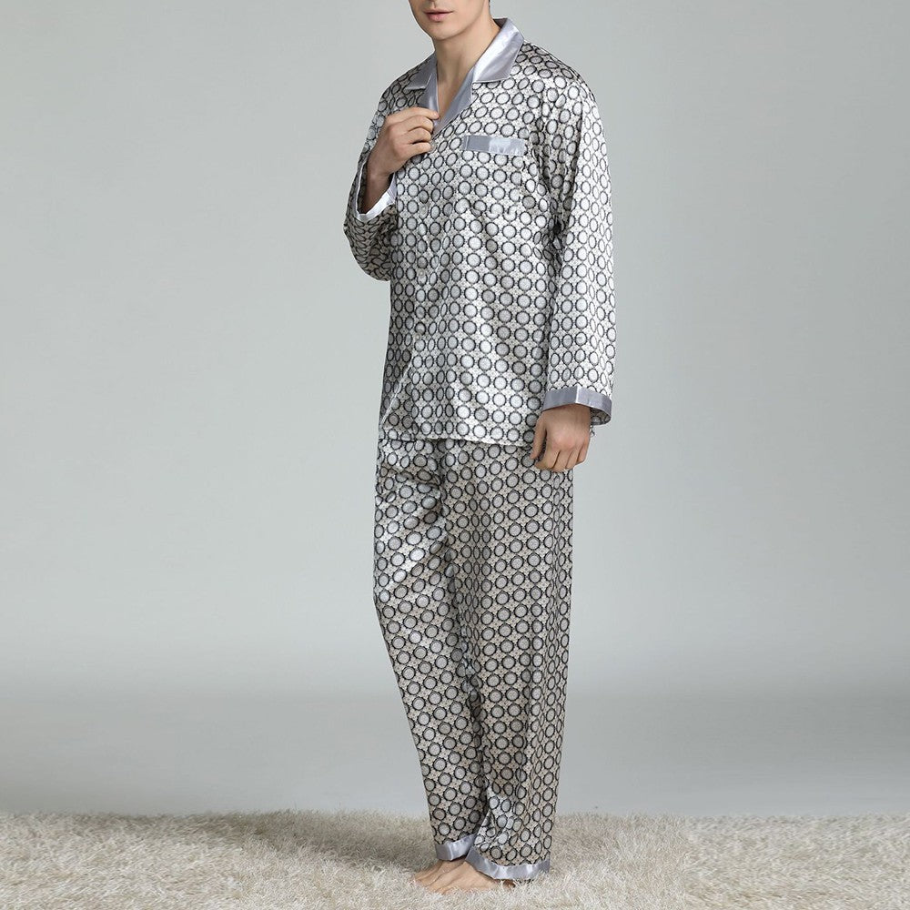 Mens Satin Silk Pajama Sets Sleepwear Casual Nightgown Loose Loungewear Pajamas Pijamas Autumn New Print Nightwear Homewear