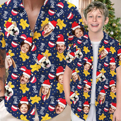 Funny Unisex Hawaiian Custom Christmas Face 3D Photo Print Button Diy Photo Shirt Short Sleeve Designer Shirts Clothes Xmas Gift