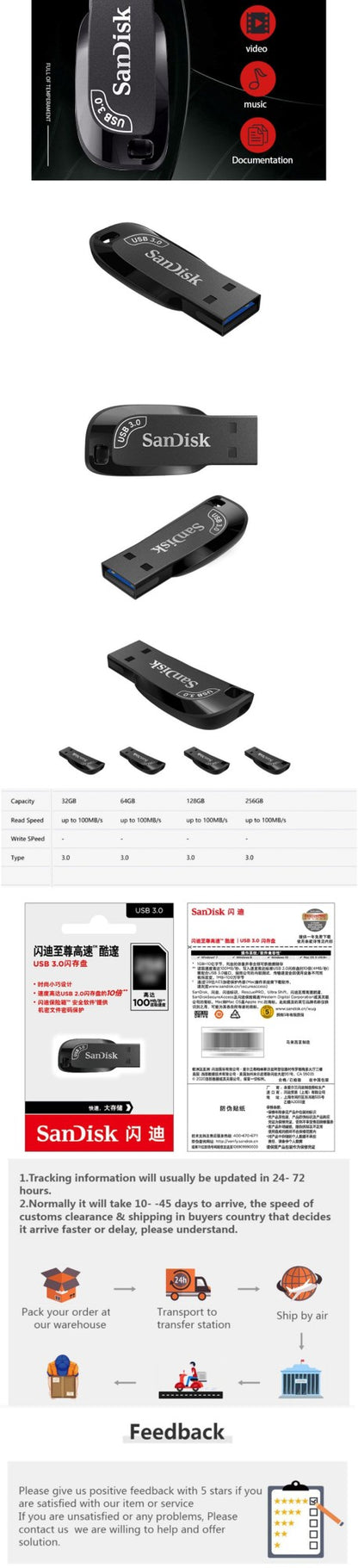 Sandisk USB 3.0or3.2 Pendrive 512GB 256GB 128GB 64GB 32GB USB Flash Drive 32 64 128 Pen Drive USB Flash Stick Disk on Key Memory