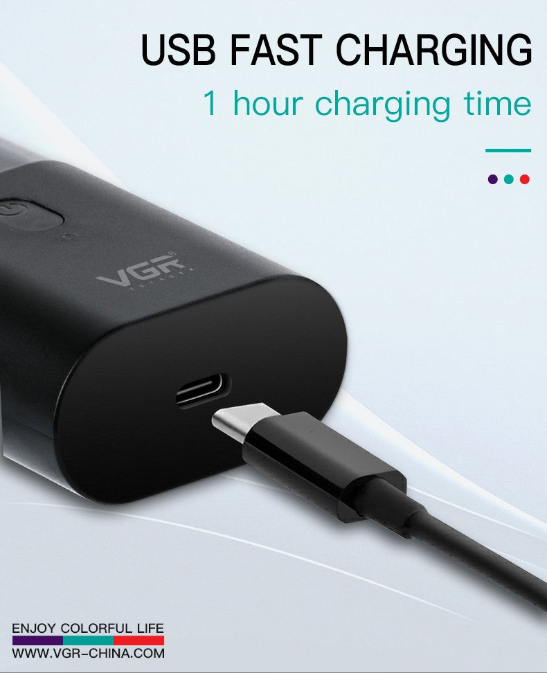 VGR Convenient Home Shaver Stainless Steel Double Blade Men's Shaver Intelligent Digital Display Washable Mini Shaver V-341