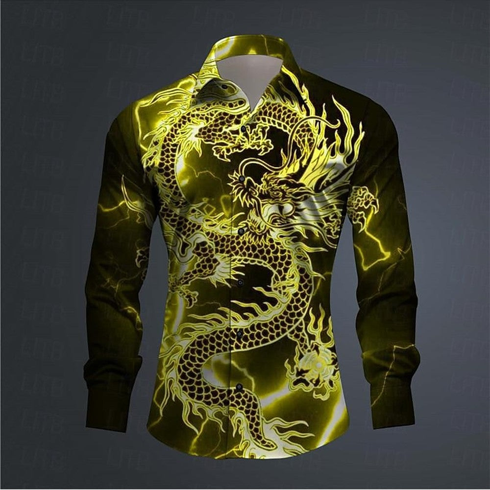 Hawaii Men's 3D Printed Dragon Print Roll-down Button-down Shirt Outdoor Street Long Sleeve Clothing Fashion Casual Beach Style