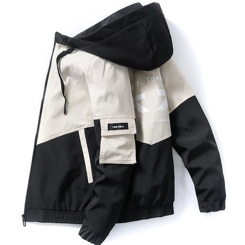 2023 Men's Spring and Autumn New Jackets High Street Trendy Printing Cargo Coat Stitching Color Windproof Pilot Jacket Male