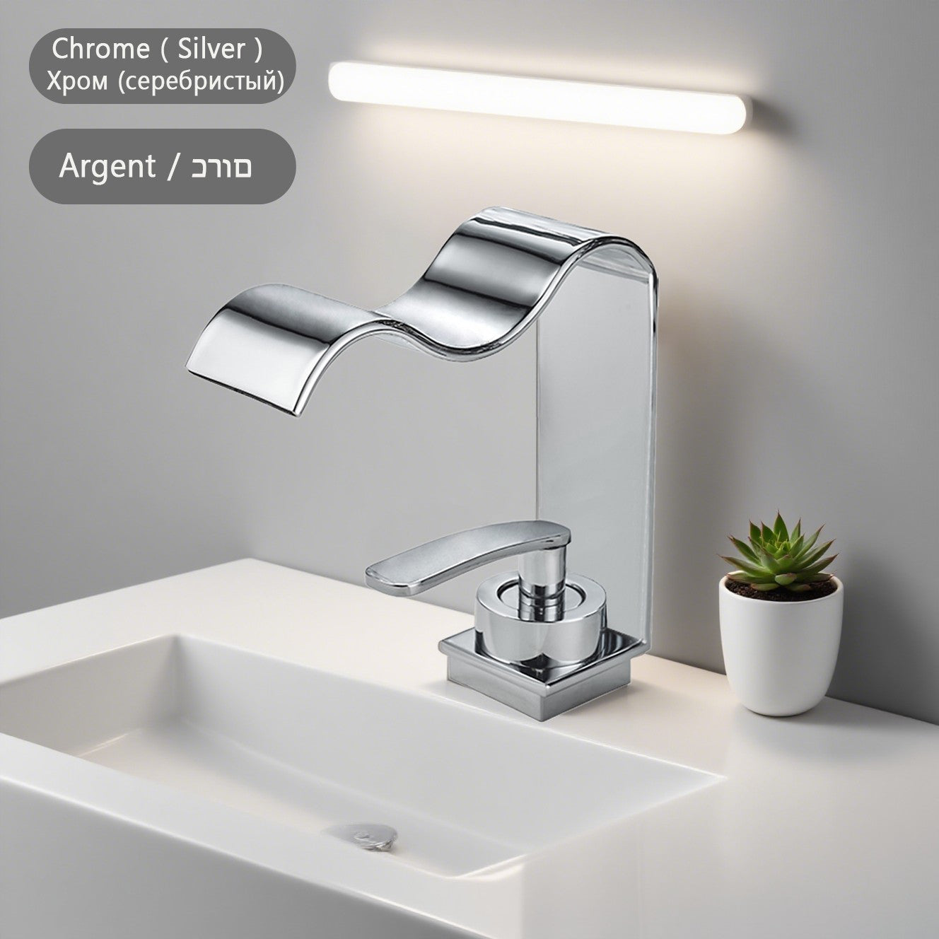 Luxury Brushed Gold Bathroom Sink Faucet Deck Mounted Hot Cold Brass Mixer Waterfall Basin Faucets Lavatory Washbasin Water Tap