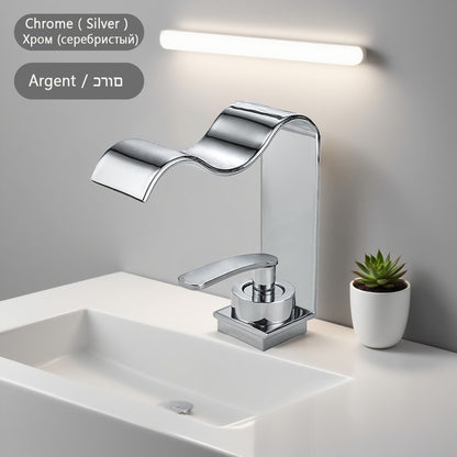 Luxury Brushed Gold Bathroom Sink Faucet Deck Mounted Hot Cold Brass Mixer Waterfall Basin Faucets Lavatory Washbasin Water Tap